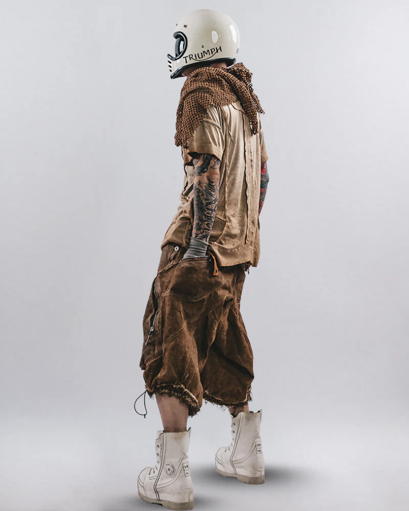 Post-Apocalyptic Distressed Mesh Drop Crotch Shorts - Image 9