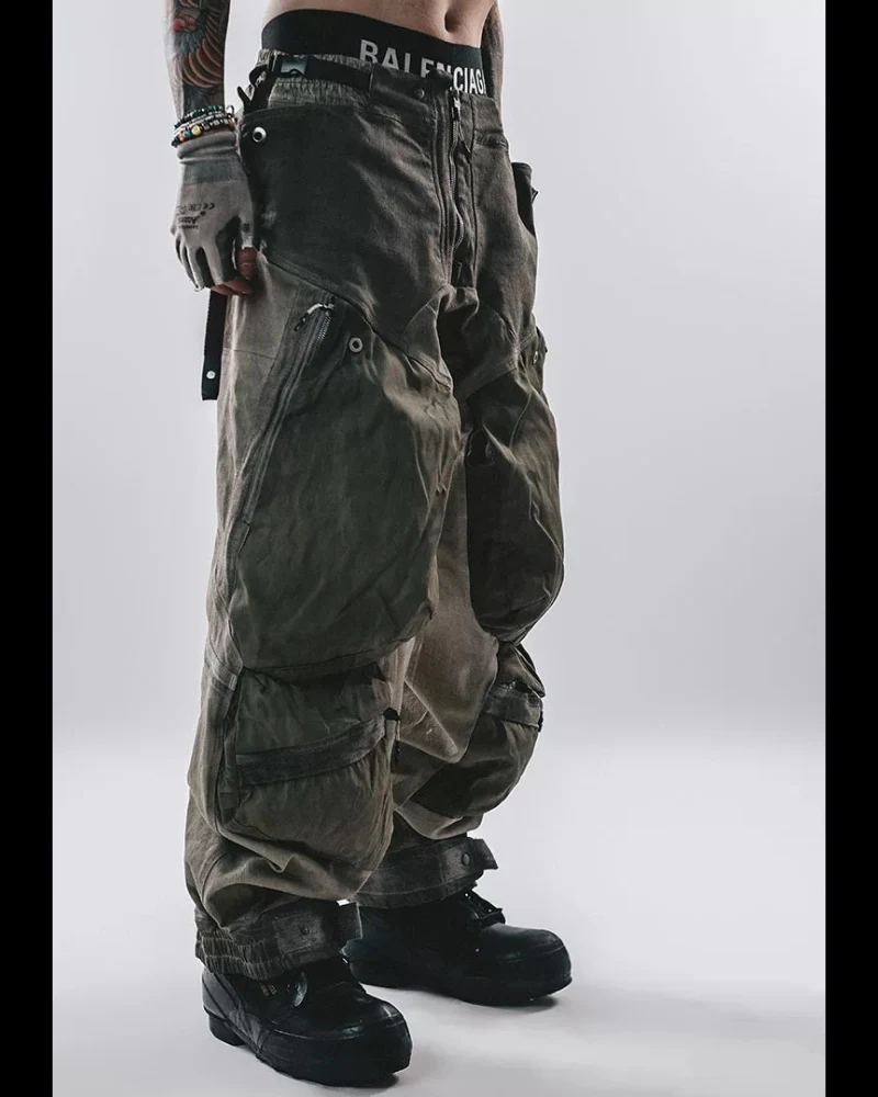 Post-Apocalyptic Washed 3D Panel Multi-Pocket Cargo Pants - Image 10