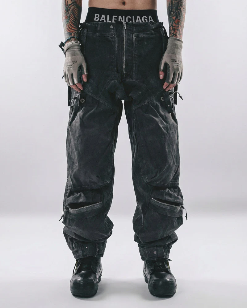 Post-Apocalyptic Washed 3D Panel Multi-Pocket Cargo Pants - Image 2