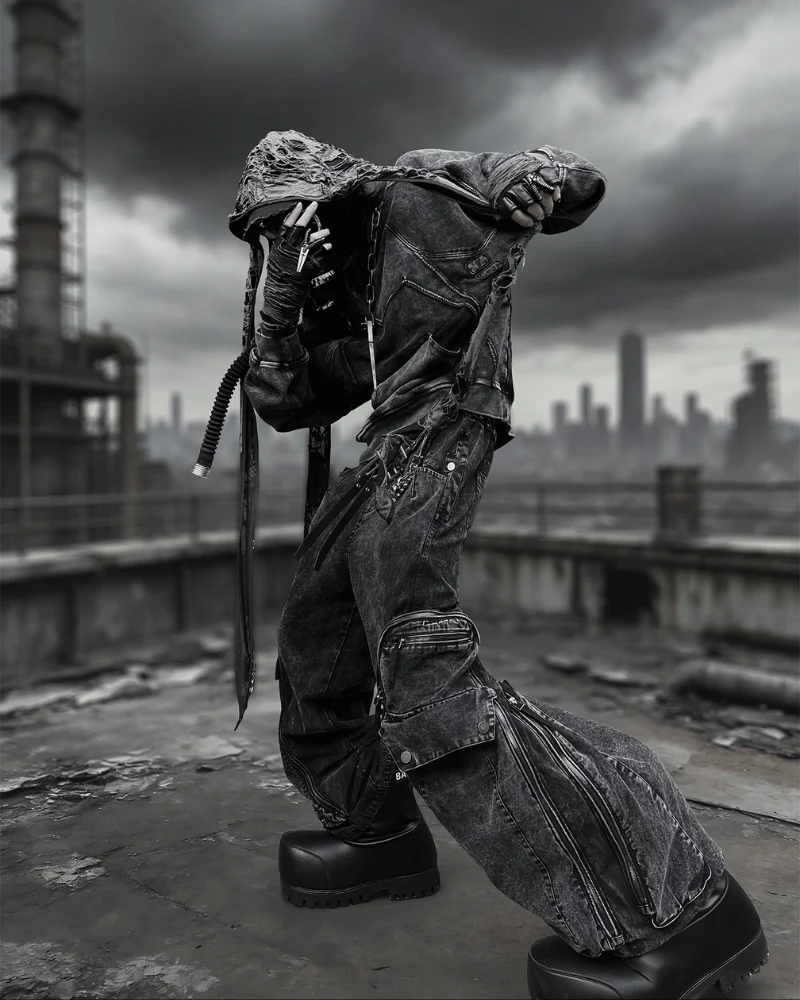 Post-Apocalyptic Washed l Multi-Pocket Cargo Jeans - Image 9