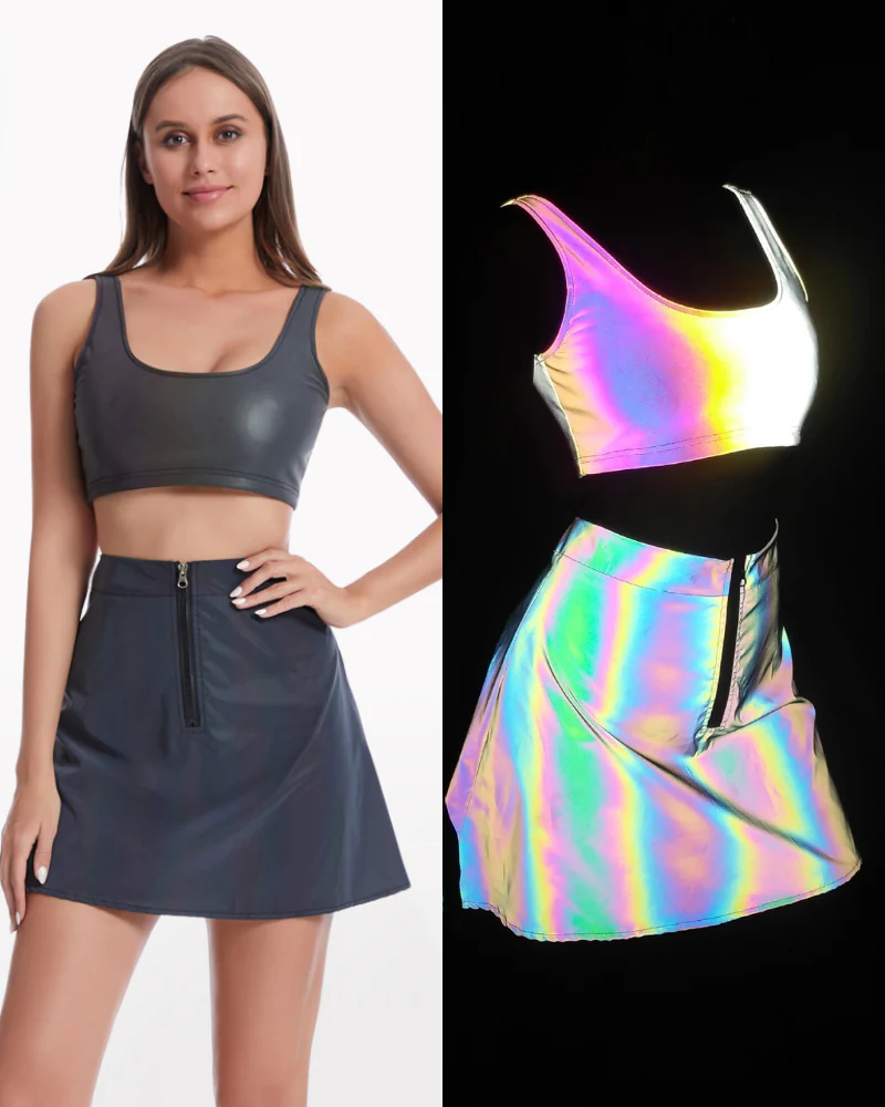 Reflective Rave Clothing Shiny Skirt Tank Two Piece Set (Individual pieces available) - Image 3