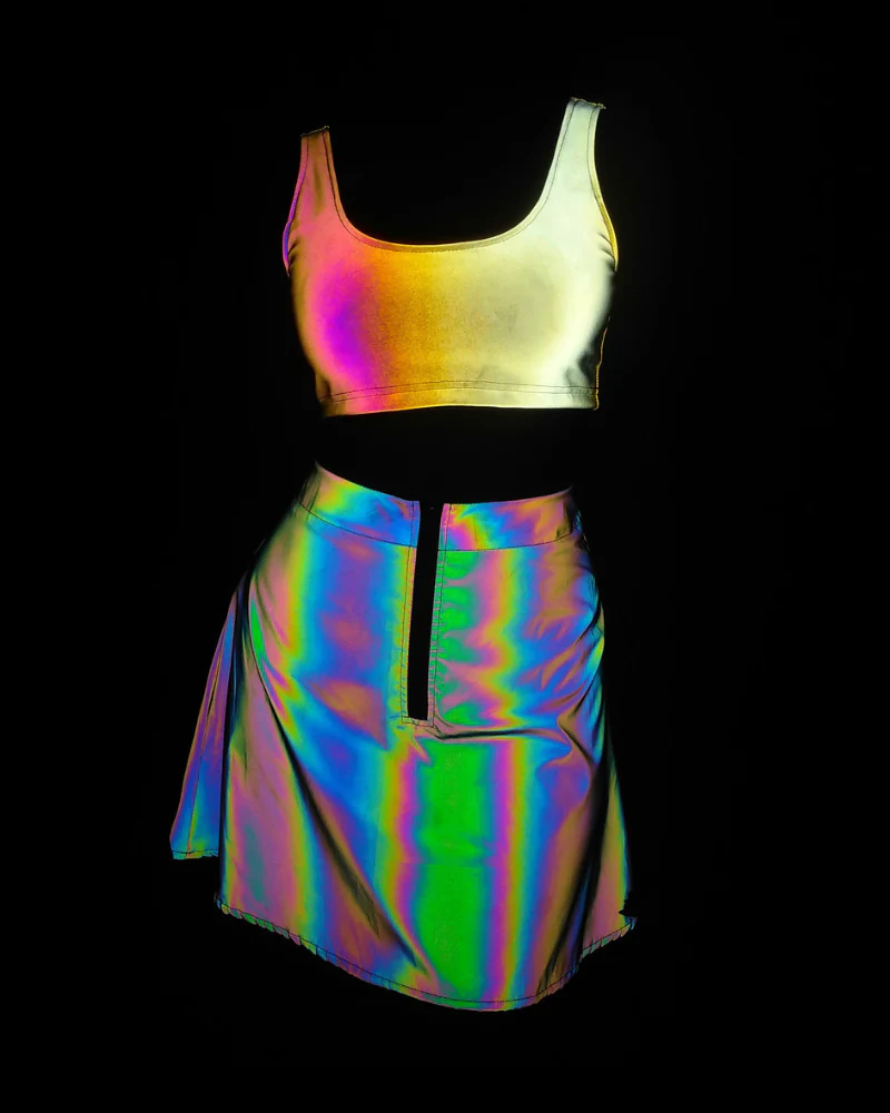 Reflective Rave Clothing Shiny Skirt Tank Two Piece Set (Individual pieces available) - Image 6