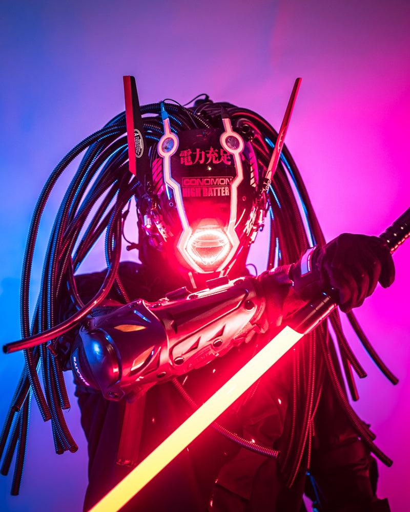 Samurai Dreadlocks LED Cyberpunk Helmet Mask (LEDs available in 7 colors) - Image 4