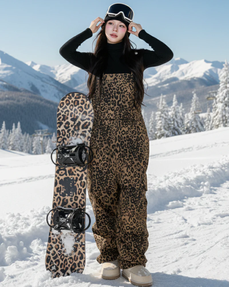 Ski Wear 3L Insulated Waterproof Leopard Ski Bib Pants - Unisex - Image 2