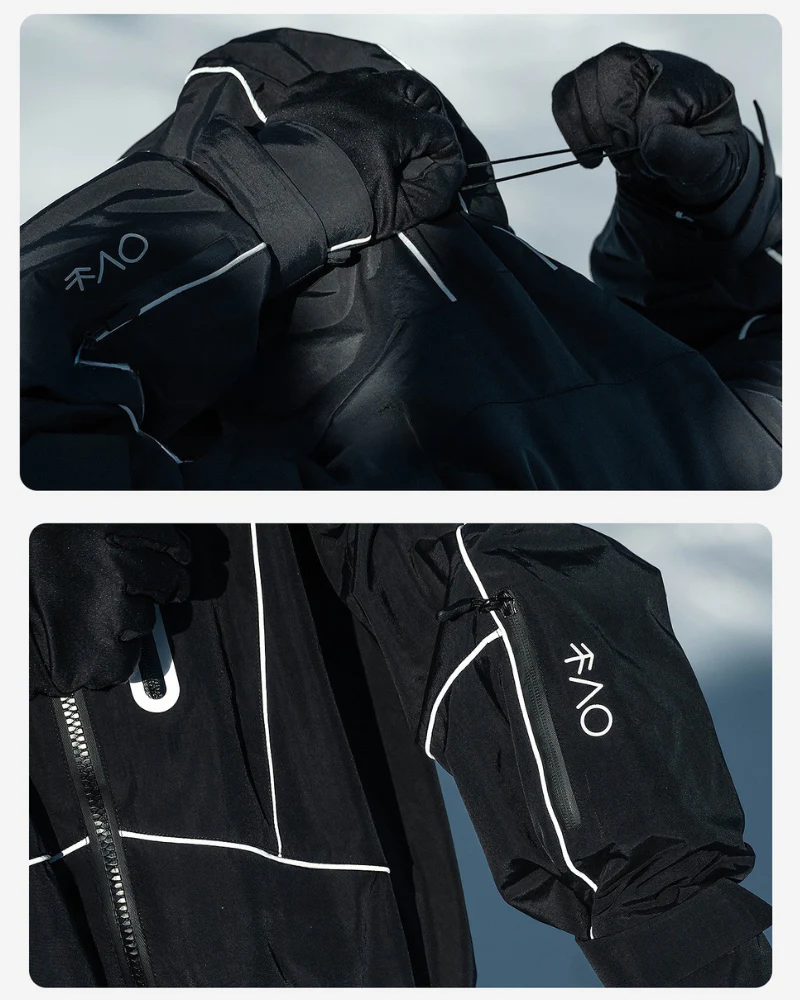 Ski Wear Black Reflective Waterproof Windproof Oversize Ski Suit - Unisex - Image 9