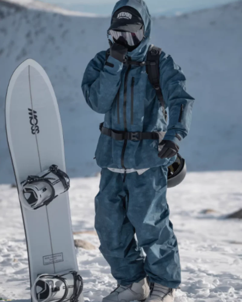 Ski Wear Denim Look Fleece-Lined Waterproof Ski Suit -Unisex - Image 5