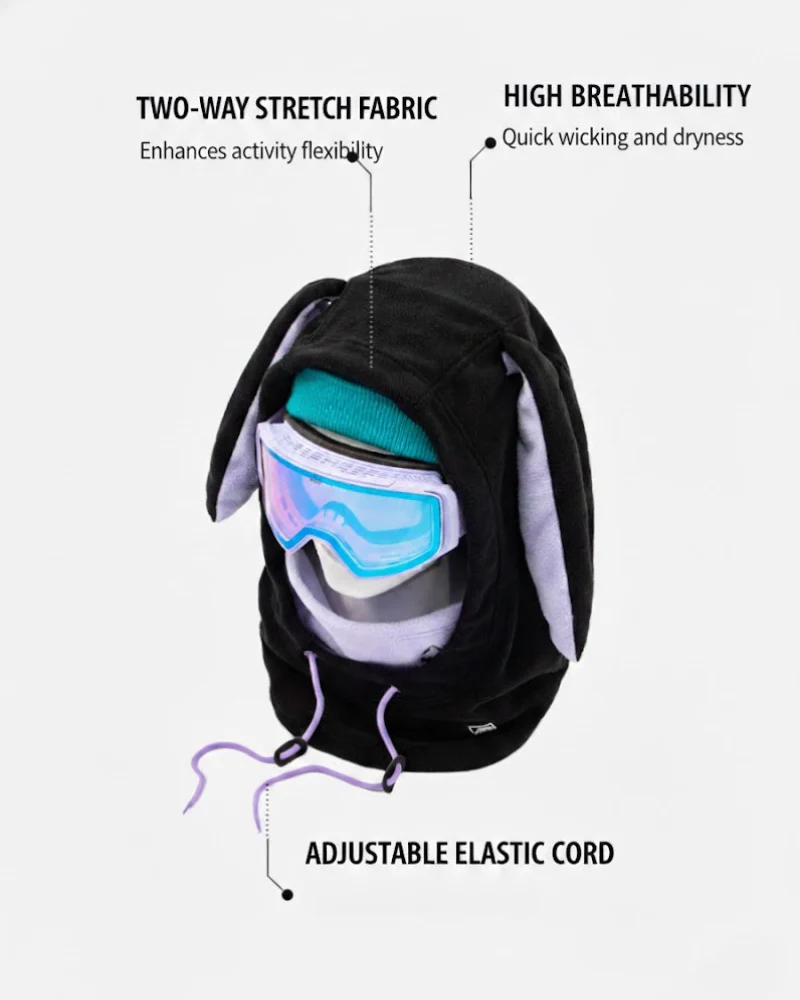 Ski Wear Fleece-Lined Bunny Ear Unisex Balaclava Hood - Image 9