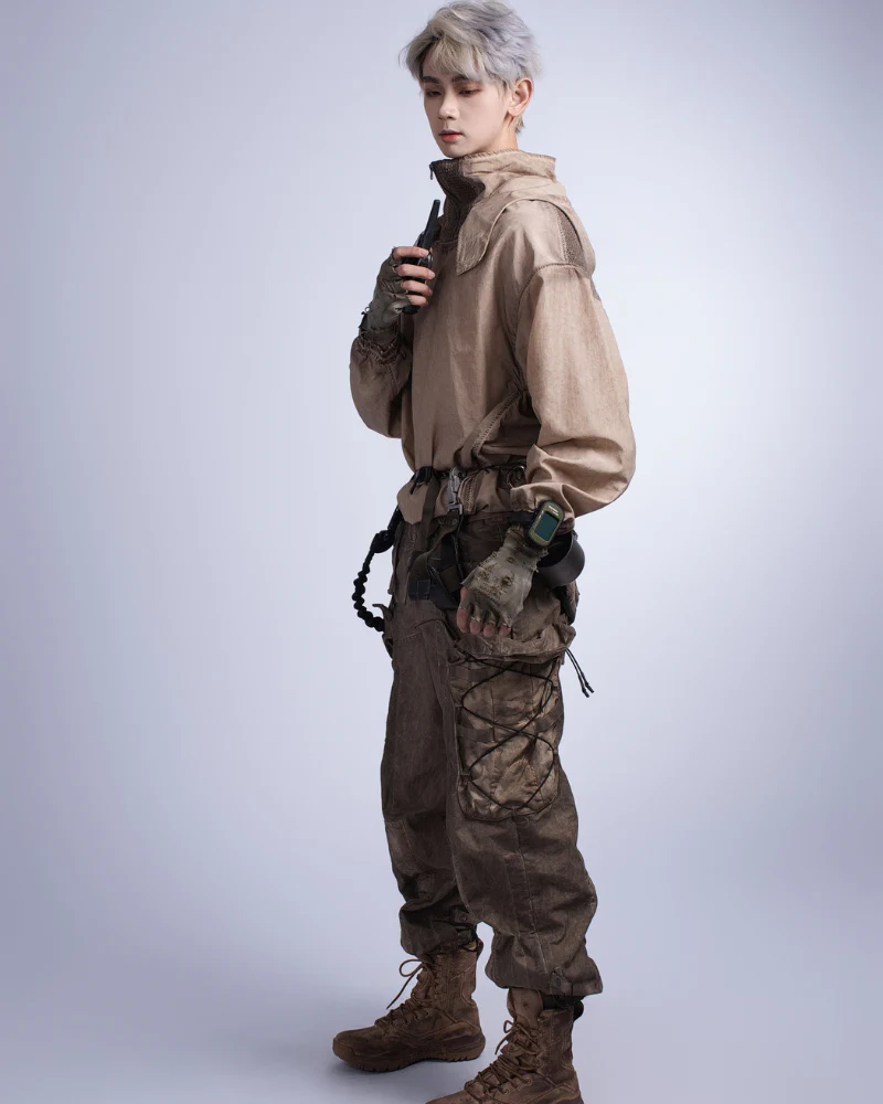 Steampunk Post-Apocalyptic Outdoor Distressed Stand Collar Hoodie - Image 10