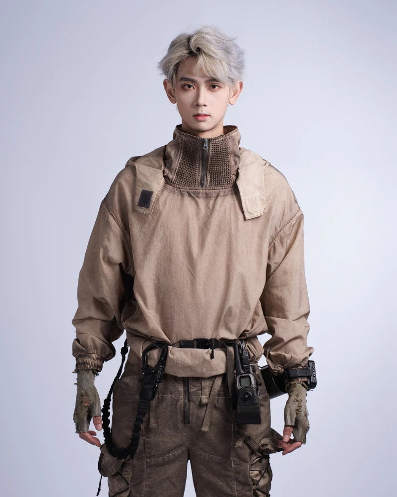 Steampunk Post-Apocalyptic Outdoor Distressed Stand Collar Hoodie - Image 9