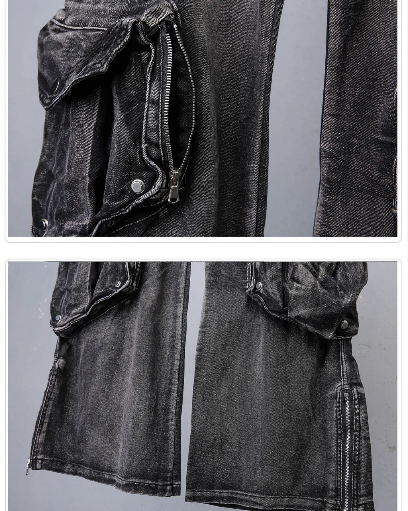 Street 3D Multi-Pocket Washed Cargo Jeans - Image 11