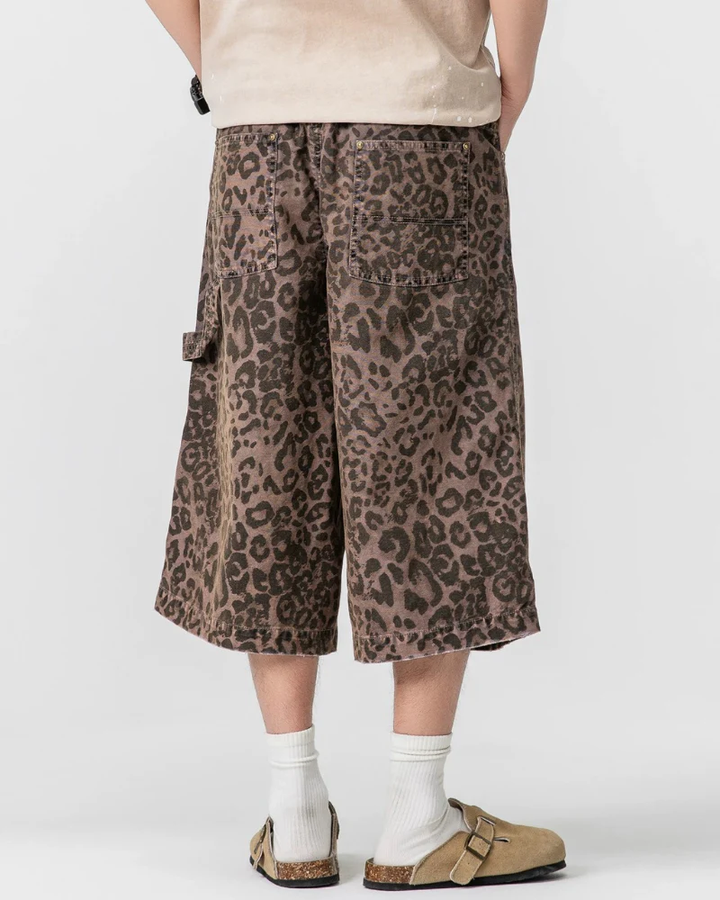 Street Leopard Unisex Denim-Look Shorts | Baggy Jorts - Image 7