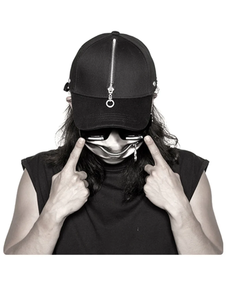 Street Punk Zipper Black Baseball Cap - Image 3