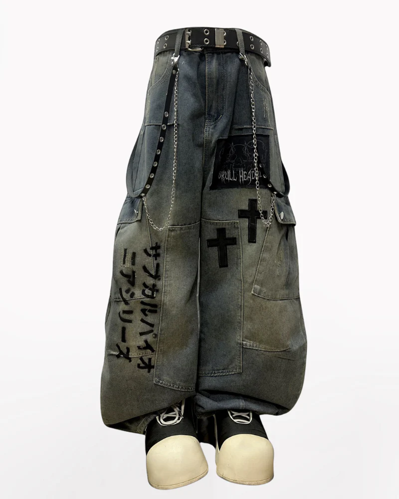 Street Washed Chains Denim Pants | Y2K Jeans