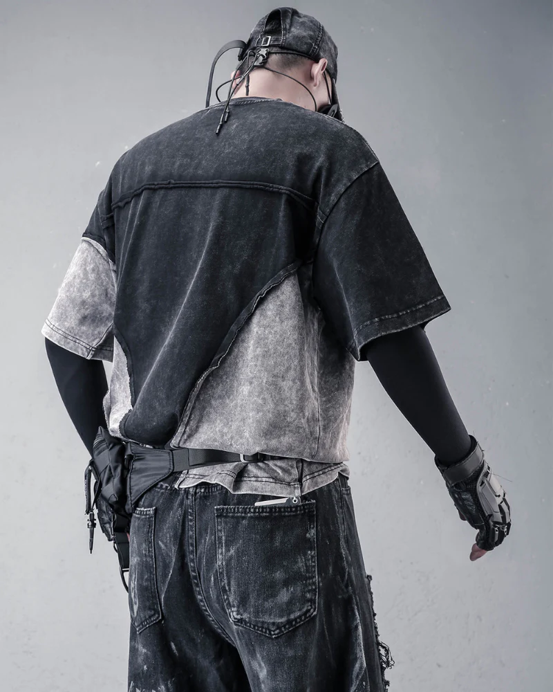 Street Wasteland-style Distressed Patchwork T-Shirt - Image 6