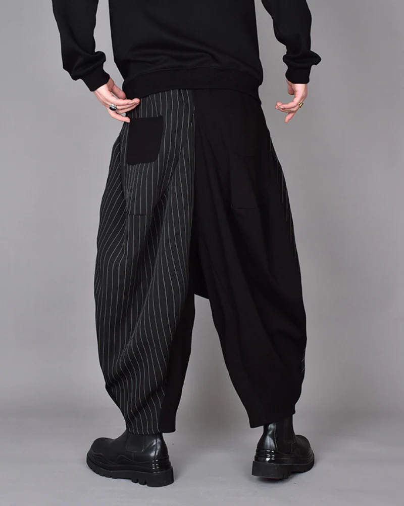 Streetwear Contrast Color Harem Crop Hakama Pants - Image 4
