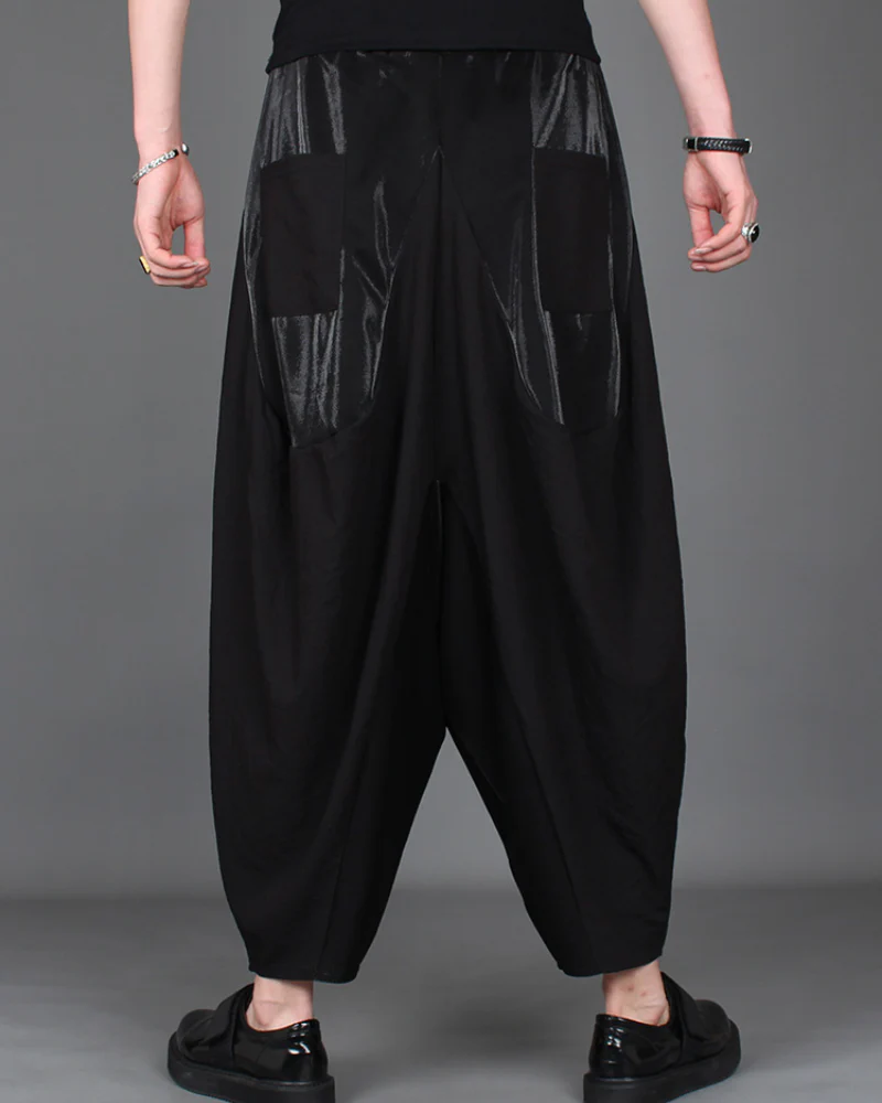 Streetwear Contrast Color Harem Crop Hakama Pants - Image 8