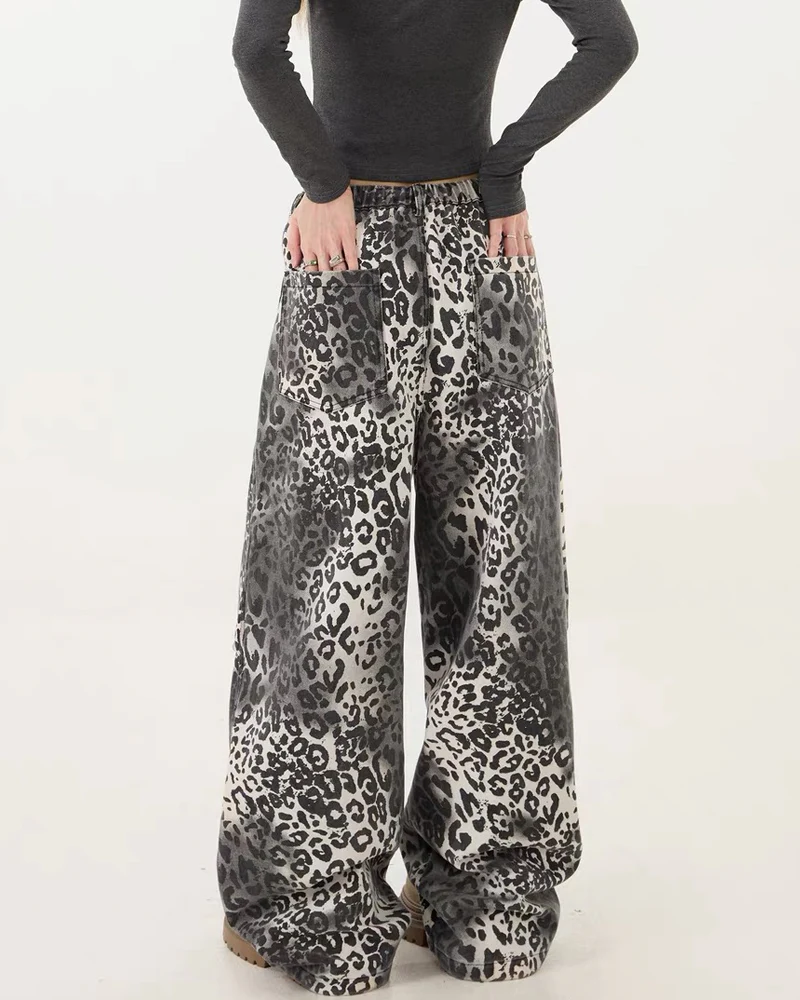 Streetwear Loose Fit Wide-Leg Leopard Jeans - Image 6