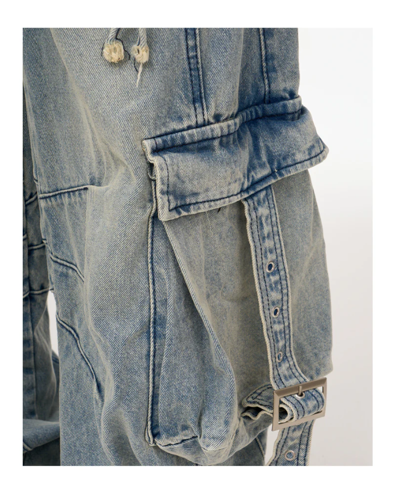 Streetwear Washed Ripped Women Denim Cargo Pants - Image 8