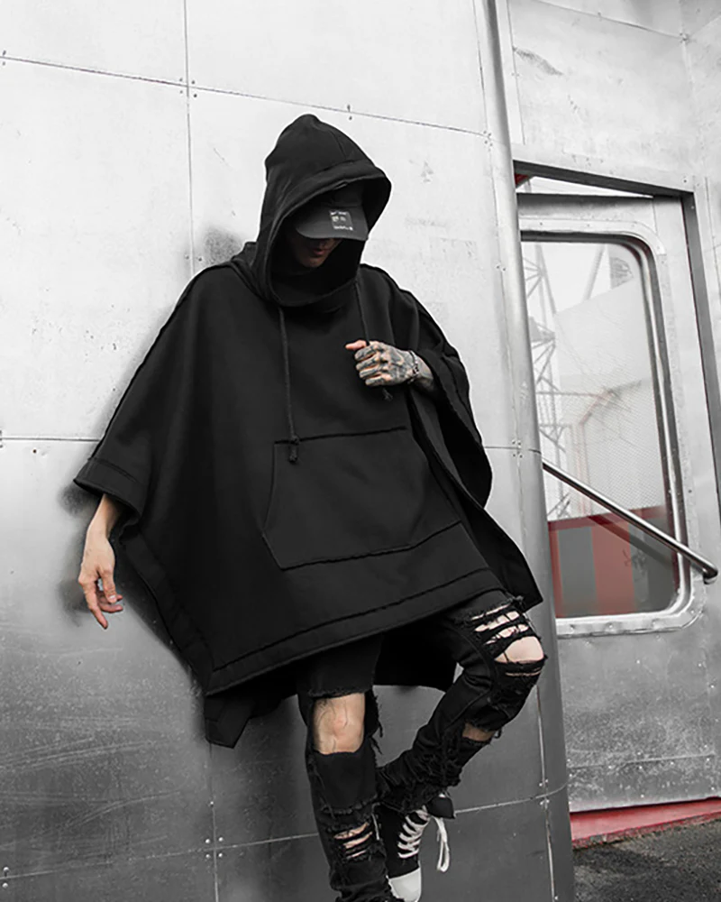 Techwear Batwing Loose Hooded Cape - Image 9
