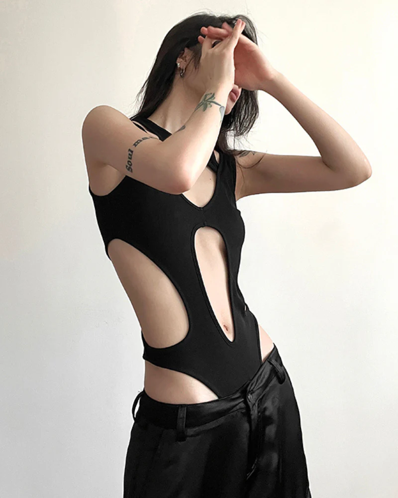 Techwear Black Cut-out Bodysuit - Image 4