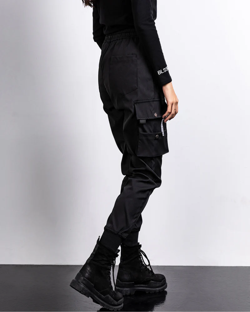 Techwear Black Slim Women Cargo Pants - Image 5