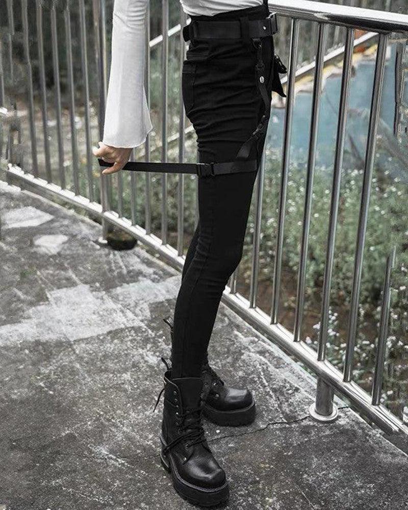 Techwear Black Women Buckle Cargo Punk Pants - Image 10