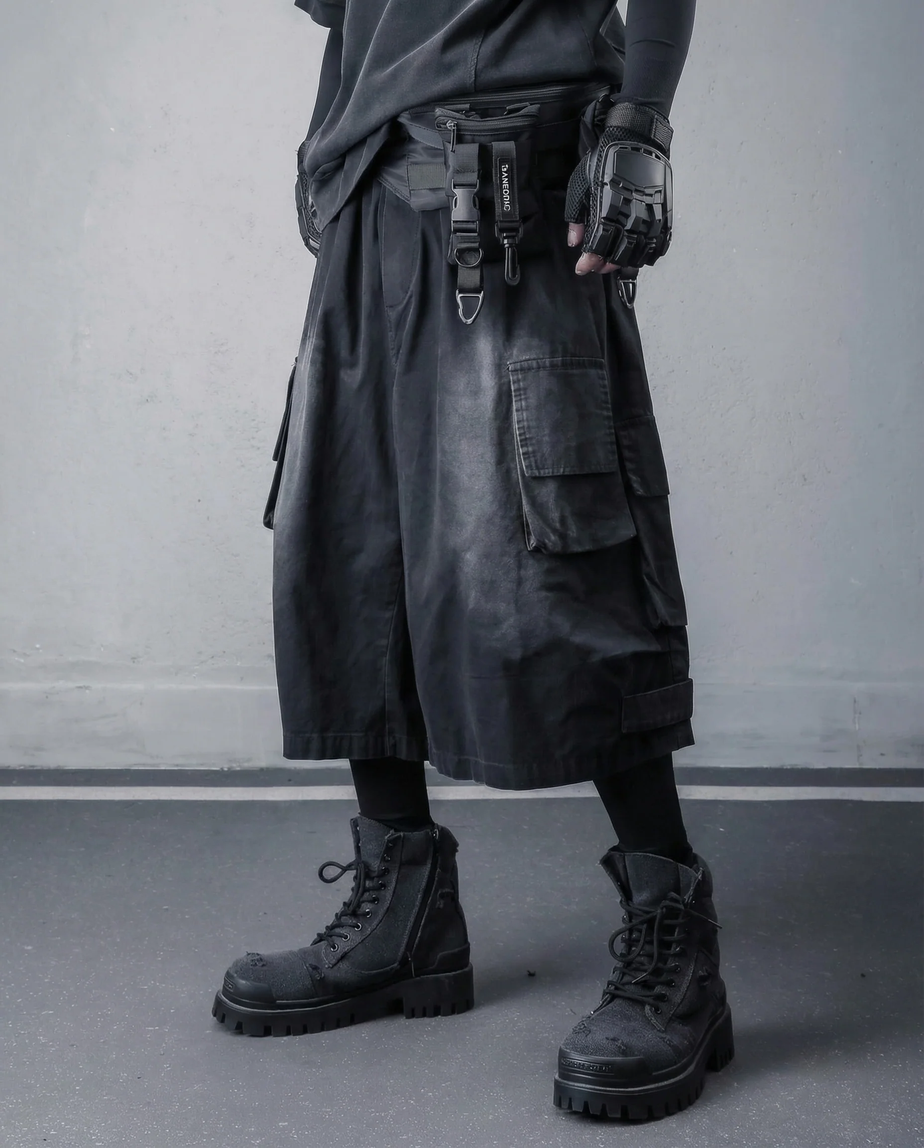 Techwear Distressed Wide-Leg Cargo Shorts - Image 3