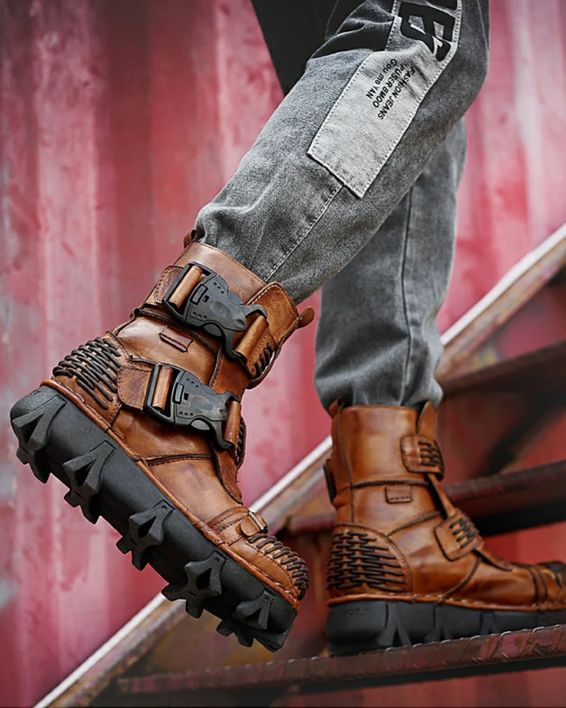 Techwear Harley Unisex Buckle Motorcycle Boots - Image 11