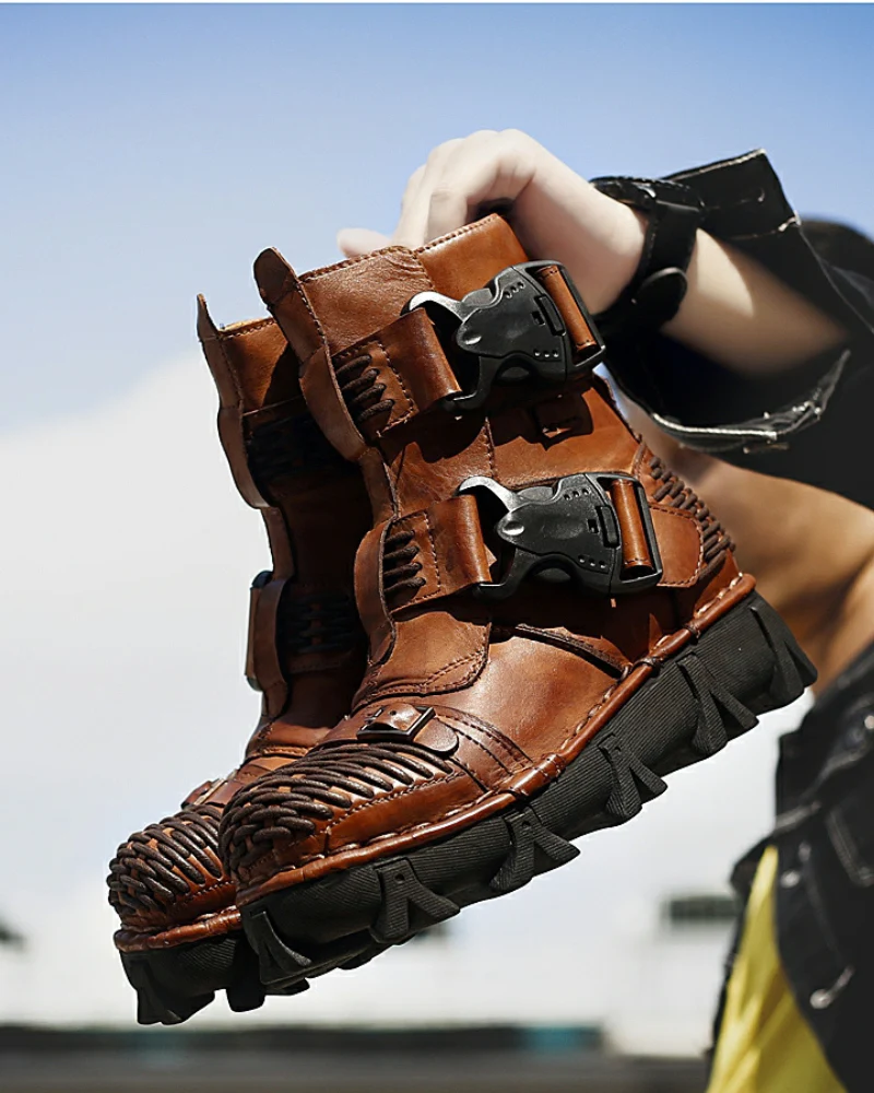 Techwear Harley Unisex Buckle Motorcycle Boots - Image 12