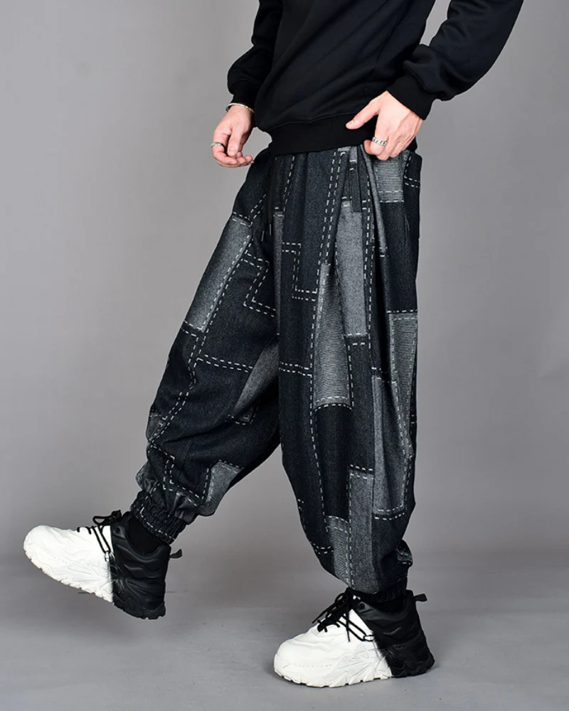 Techwear Plaid Harem Hakama Pants - Image 3