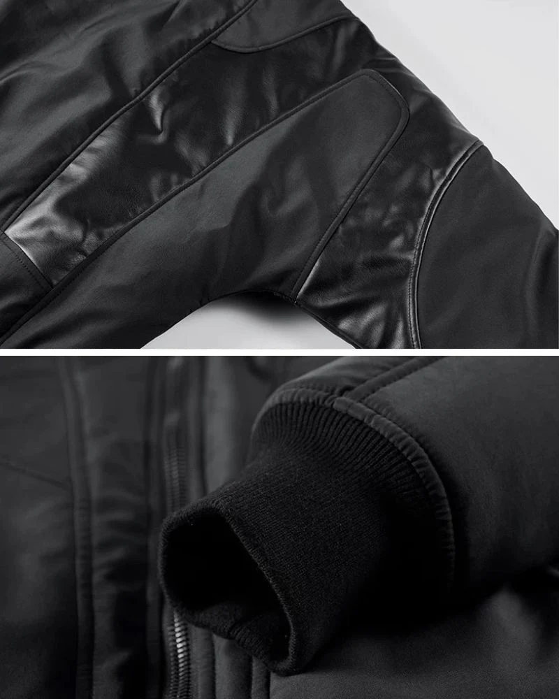 Techwear PU Patchwork Warm Bomber Jacket - Image 7