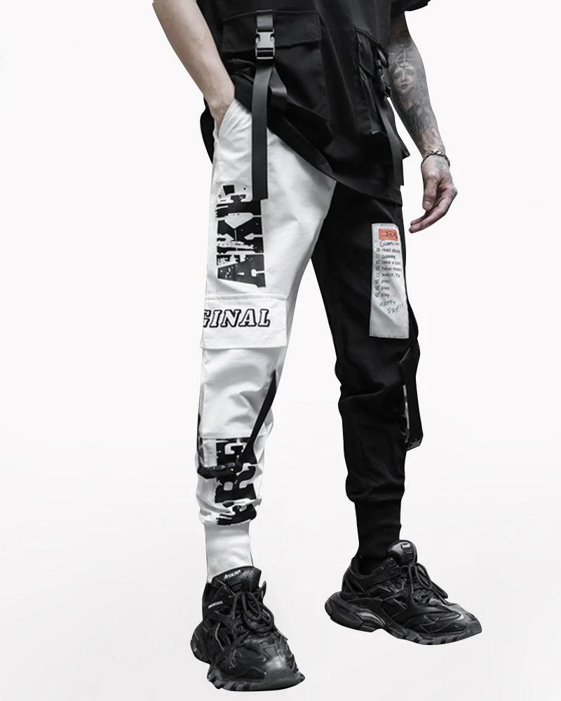 Techwear Ribbon Black and White Pants