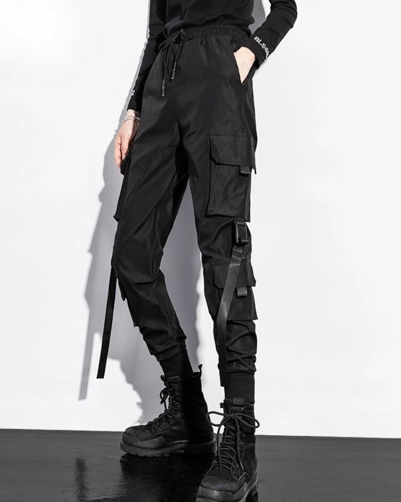 Techwear Women Black Slim Cargo Pants - Image 6