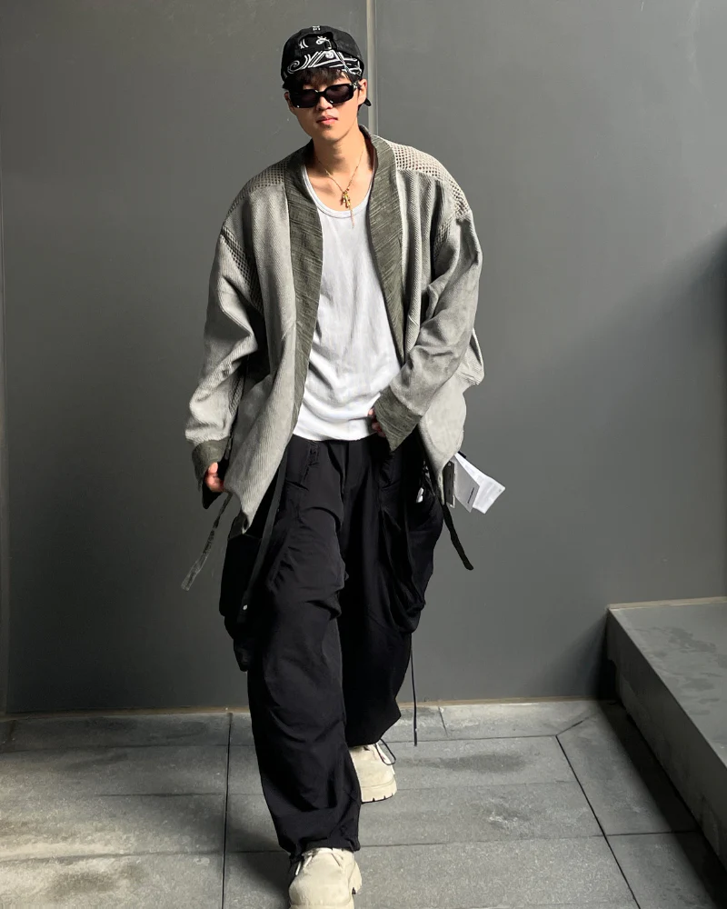 Wasteland Color-Block Loose Cotton Kimono Jacket - Image 11