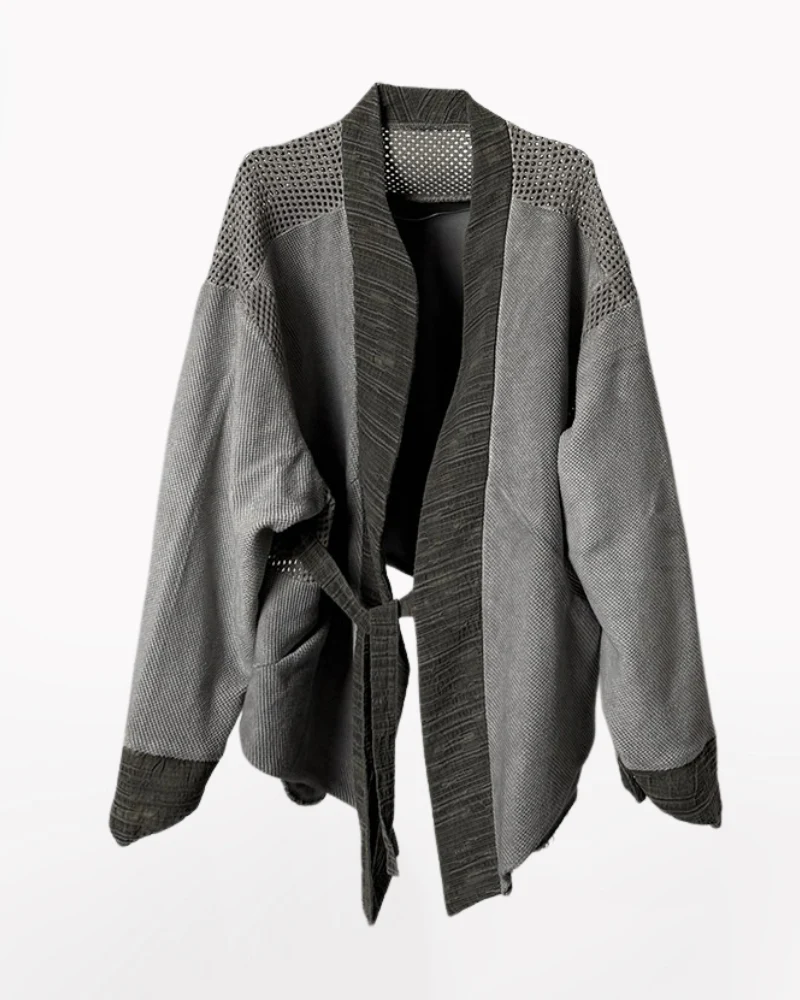 Wasteland Color-Block Loose Cotton Kimono Jacket - Image 2
