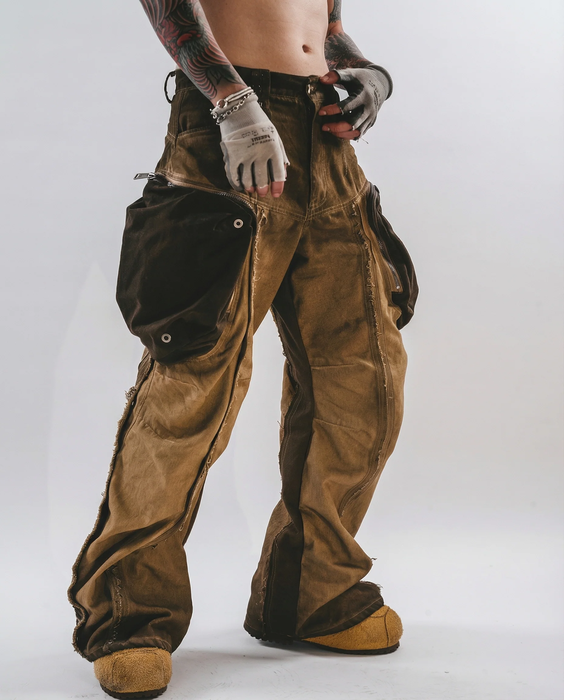 Wasteland Streetwear Distressed Cotton Wide Leg Cargo Pants - Image 11