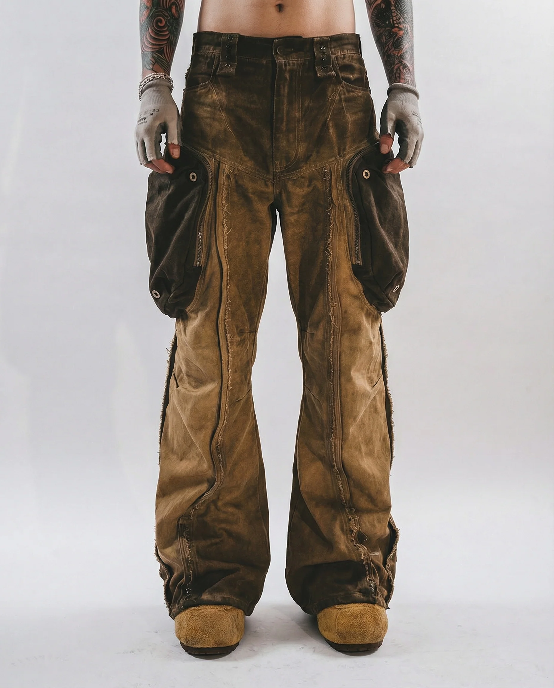 Wasteland Streetwear Distressed Cotton Wide Leg Cargo Pants - Image 12