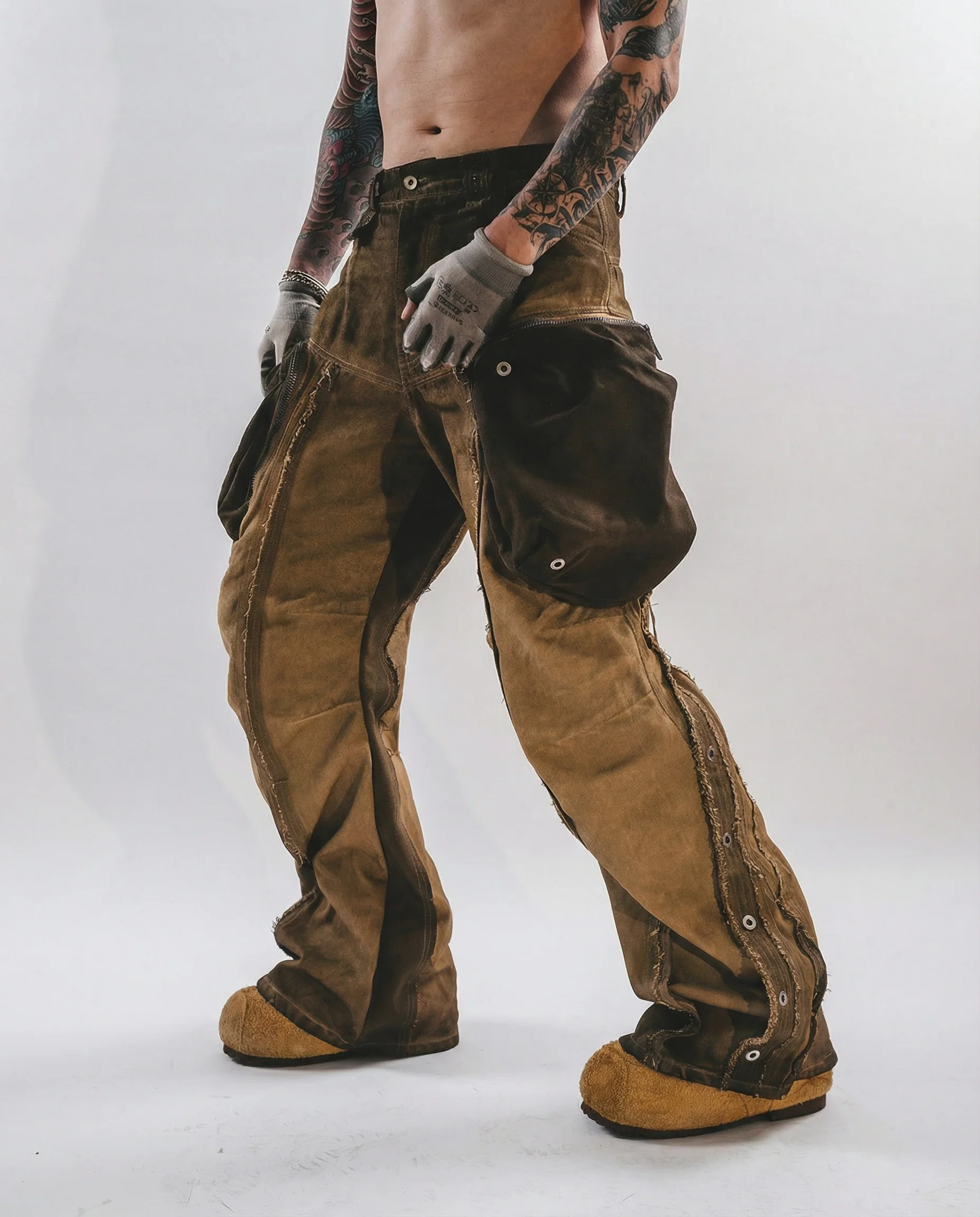 Wasteland Streetwear Distressed Cotton Wide Leg Cargo Pants - Image 2