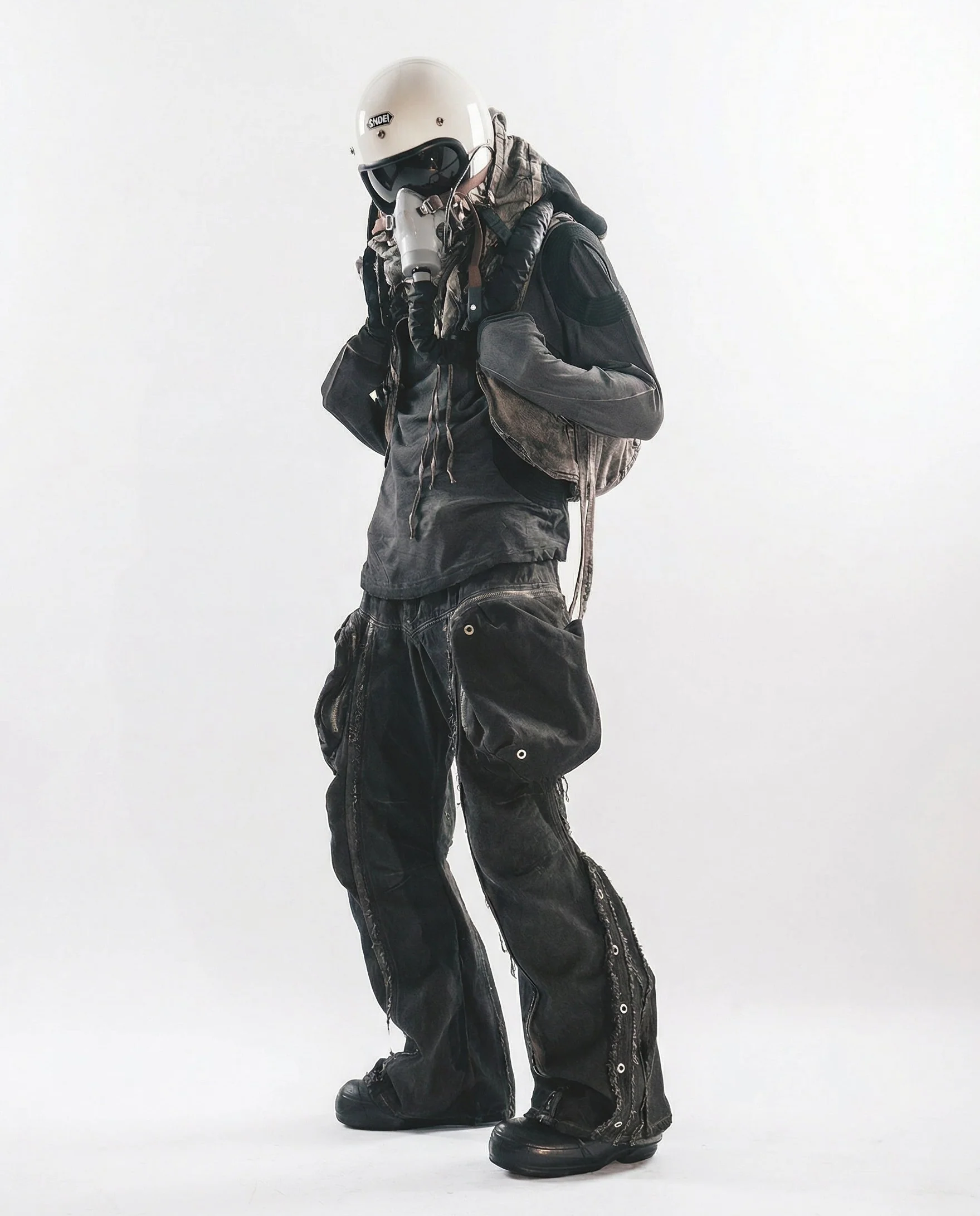 Wasteland Streetwear Distressed Cotton Wide Leg Cargo Pants - Image 9
