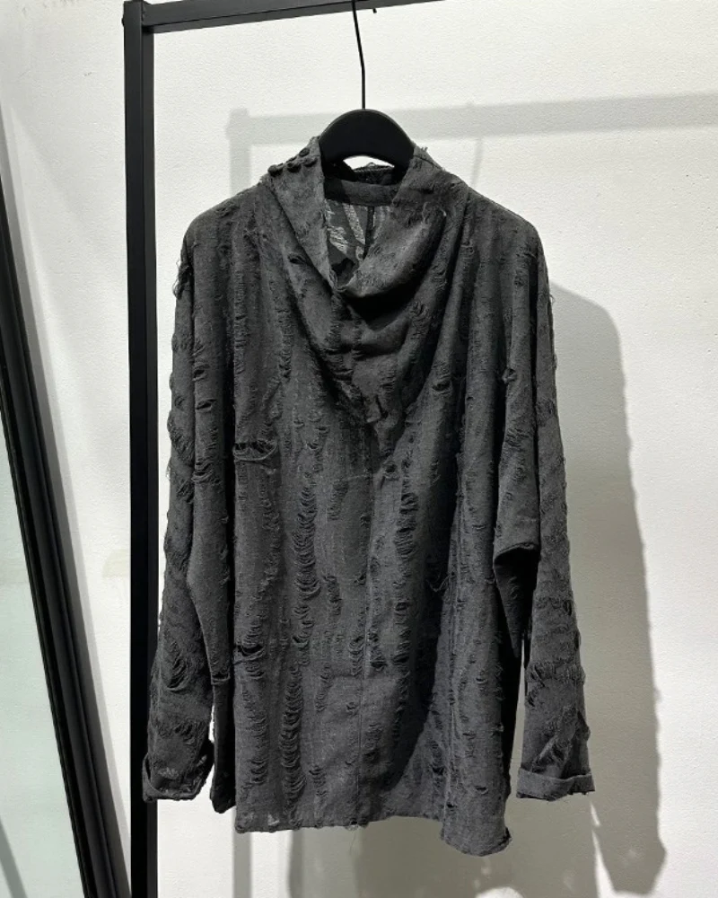 Wasteland Style Distressed Ripped High Collar Sweatshirt - Image 6