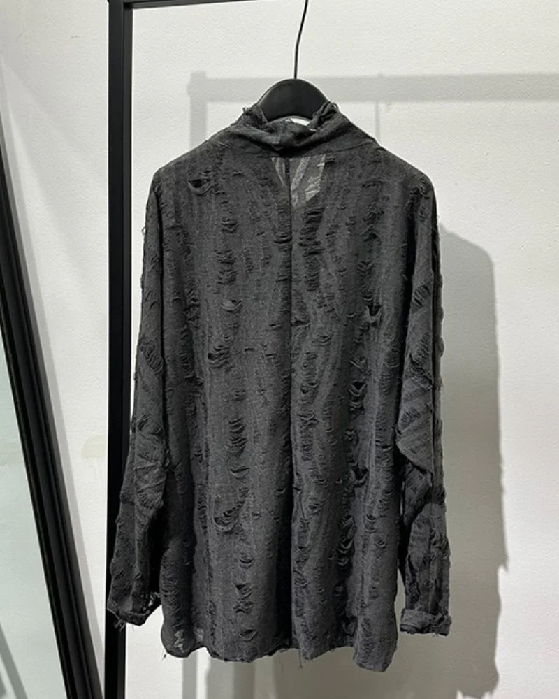 Wasteland Style Distressed Ripped High Collar Sweatshirt - Image 7