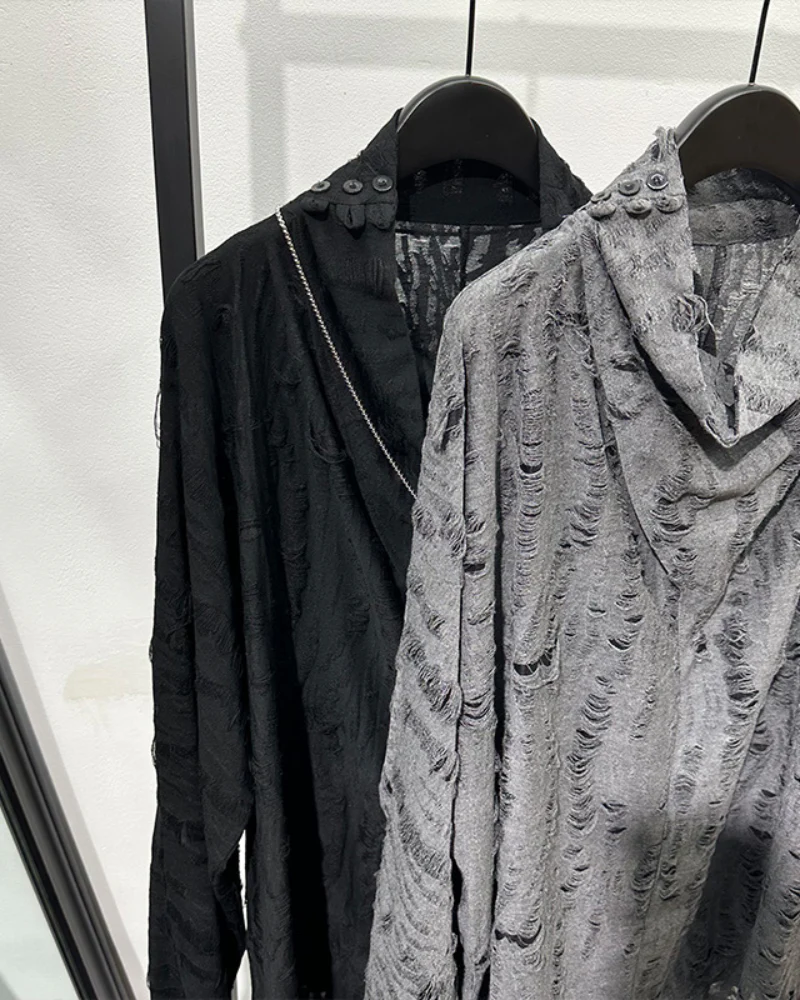 Wasteland Style Distressed Ripped High Collar Sweatshirt - Image 8