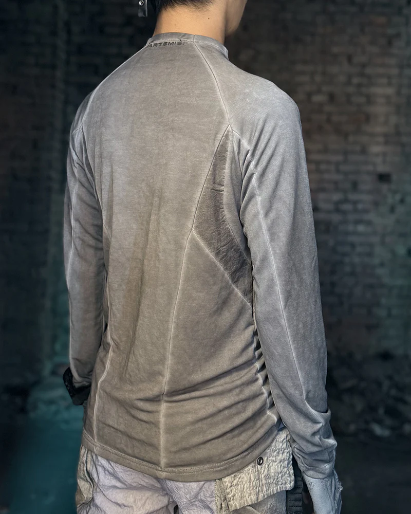 Wasteland Style Stitching washed Long-Sleeved T-Shirt - Image 5