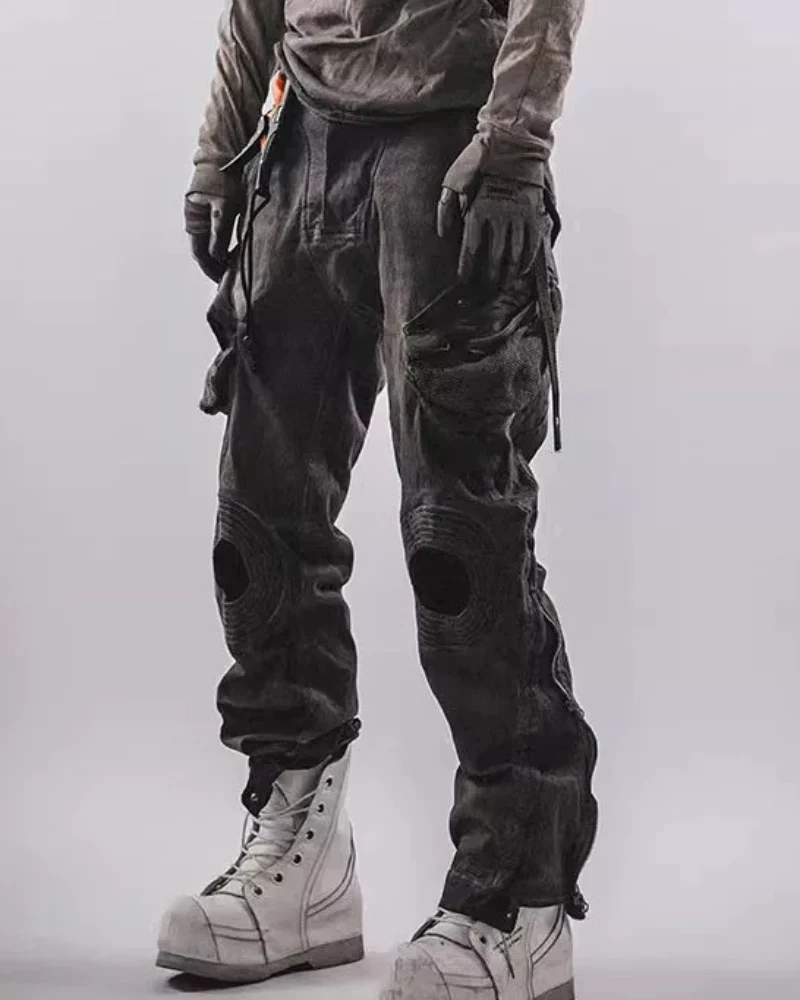 Wasteland Wear Mech Multi-Pocket Washed Distressed Casual Pants - Image 4