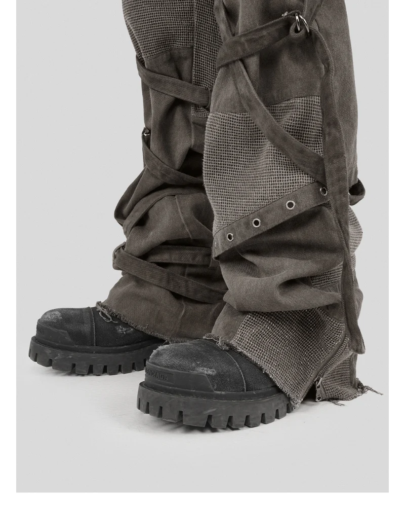 Wasteland Wear Straps Patchwork Cargo Y2K Pants - Image 16