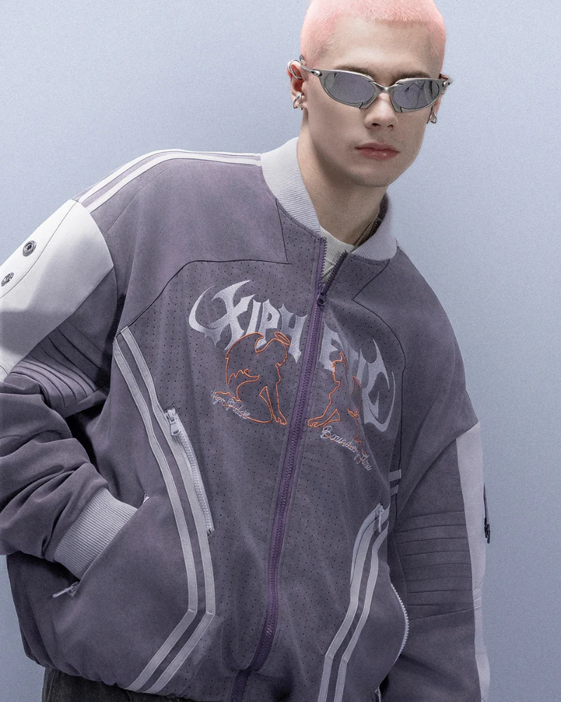XIPHEVIL Cyberpunk Outfits Embroidered Suede Cropped Jacket - Image 7
