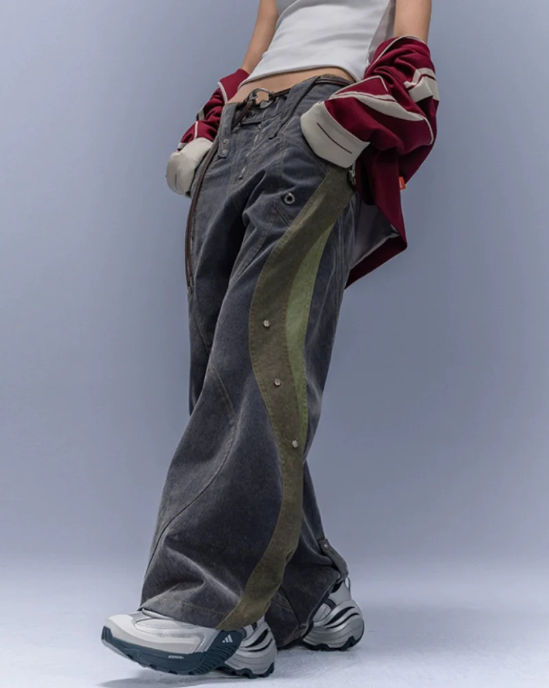XIPHEVIL Flocked Wash Cyberpunk Streetwear Wide-Leg Pants